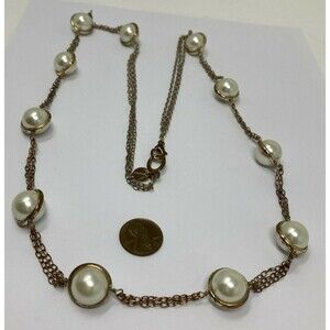 Talbots Single Strand Faux Pearl White Necklace Gold Tone